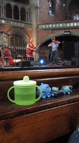 Part of a Daylight Music experience - baby cups, toys, Victorian woodwork, and Candythief in the background.